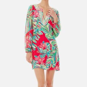 Lilly Pulitzer Jungle Tumble Pink Silk Embellished Dress
